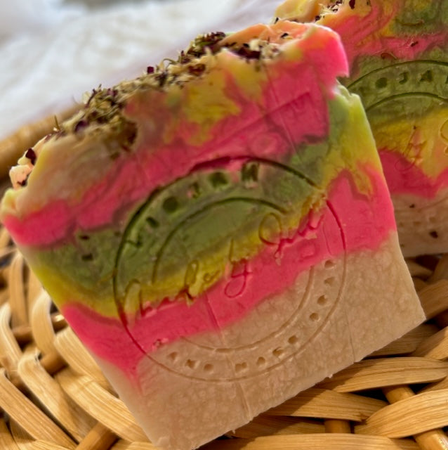 Handmade soap with Sandalwood perfume and multi coloured soap by figjamsoap