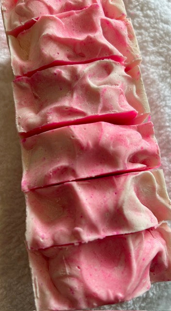 Barbie Pink swirl handmade fancy soap with shae butter and roses fragrance by FIGJAM soap